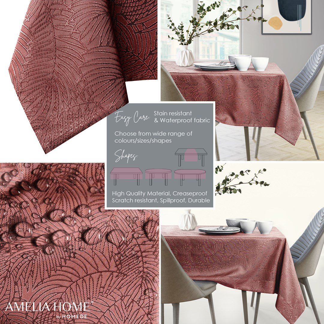 AmeliaHome, Obrus Gaia Różowy Tłoczony Roślinny 100x100 AmeliaHome