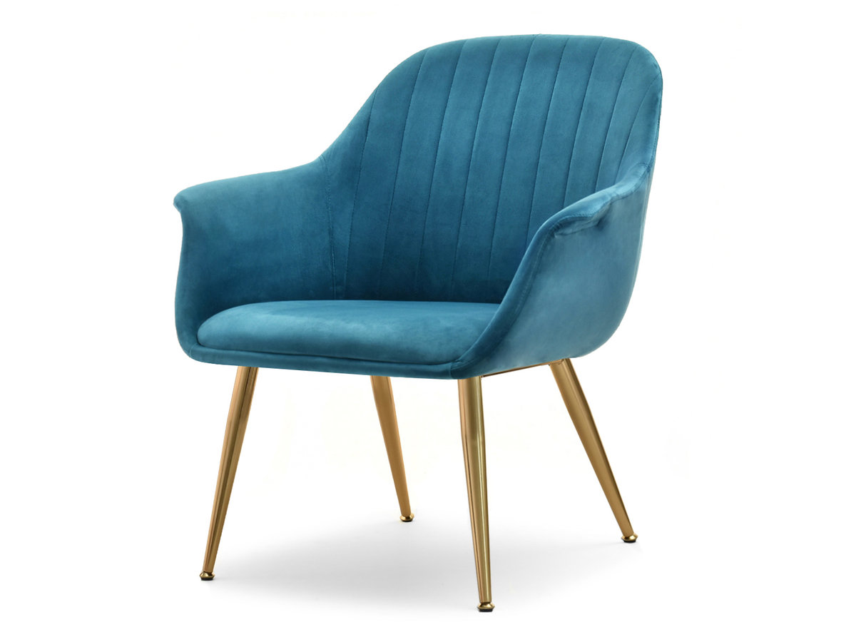 TURKUSOWY FOTEL DO SALONU OSMA NA ZŁOTEJ PODSTAWIE
