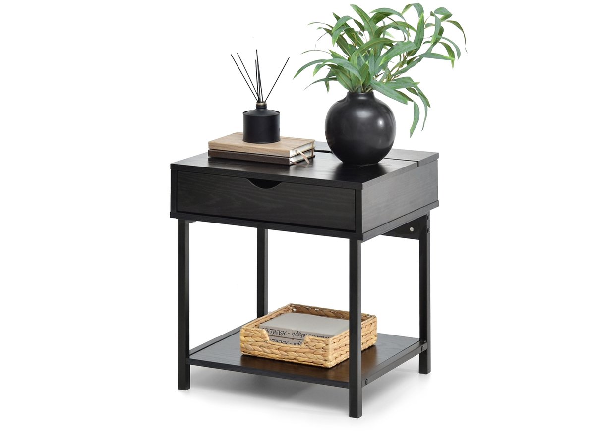 SZAFKA NOCNA INDUSTRIALNA Z SZUFLADĄ EMMA CZARNE DREWNO