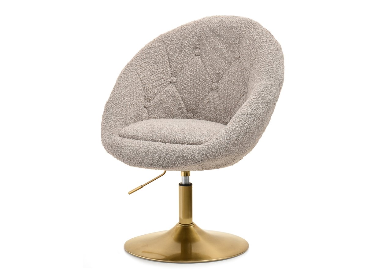 BEŻOWY FOTEL DO BIURKA LOUNGE 3 TKANINA BARANEK NA ZŁOTEJ PODSTAWIE