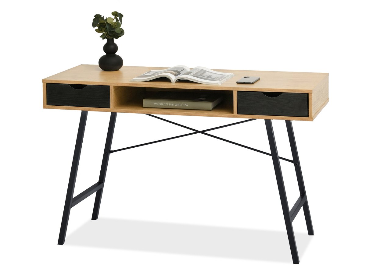 Solidne Biurko Gavle Dąb Z Czarnymi Szufladami