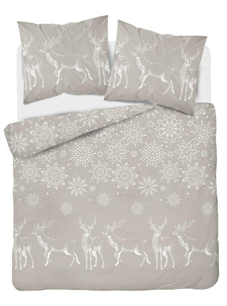 Pościel satynowa 220x200 Świąteczna renifery beżowa 4675 A Home Satin 131