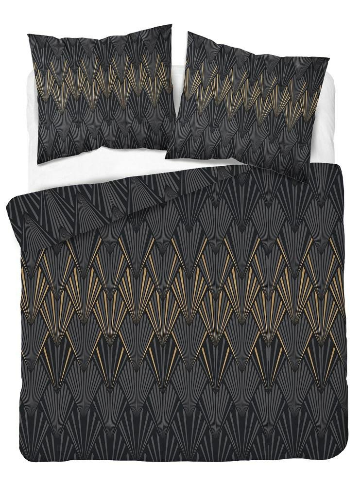 Pościel satynowa 220x200 czarna złota geometria 4626 B Home Satin 131