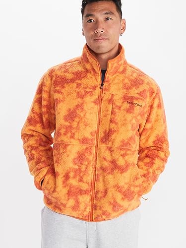Marmot Męska kurtka polarowa z nadrukiem Aros, ciepła kurtka polarowa, bluza outdoorowa na zamek błyskawiczny, oddychający i wiatroszczelny sweter, Tangelo Ice Dye, XXL