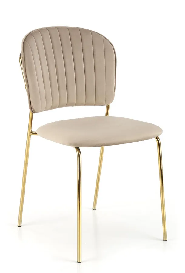Beżowe welurowe krzesło pikowane M8-P68