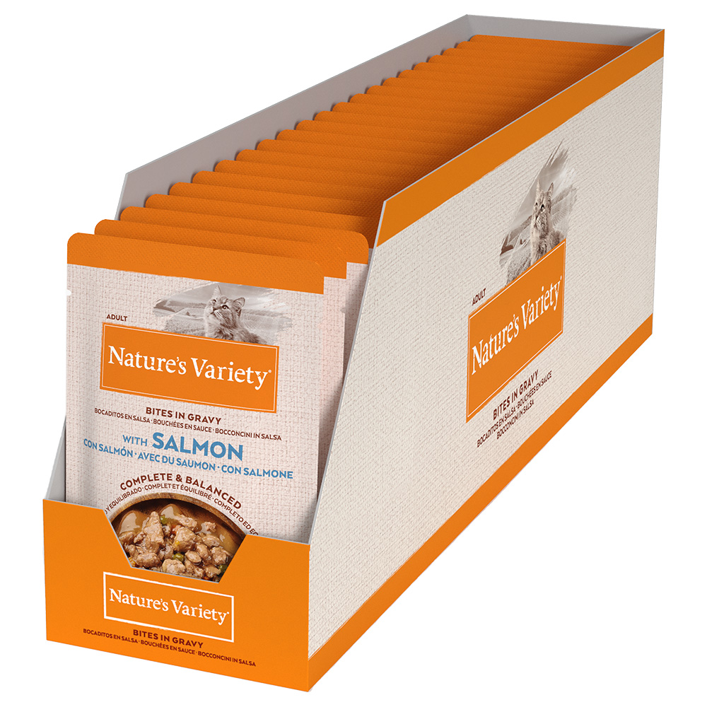 32 + 12 / 64 + 24 gratis! Nature's Variety Bites w sosie, karma dla kota, 44 x 85 g / 88 x 85 g - Z łososiem, 44 x 85 g