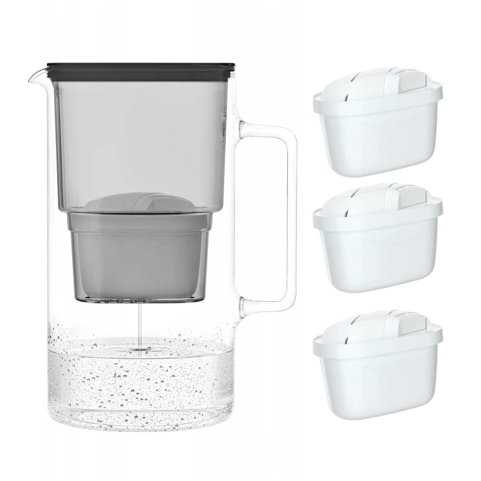 Wessper AquaMax Crystalline 2,5L Czarny szklany dzbanek filtrujący z 3 wkładami