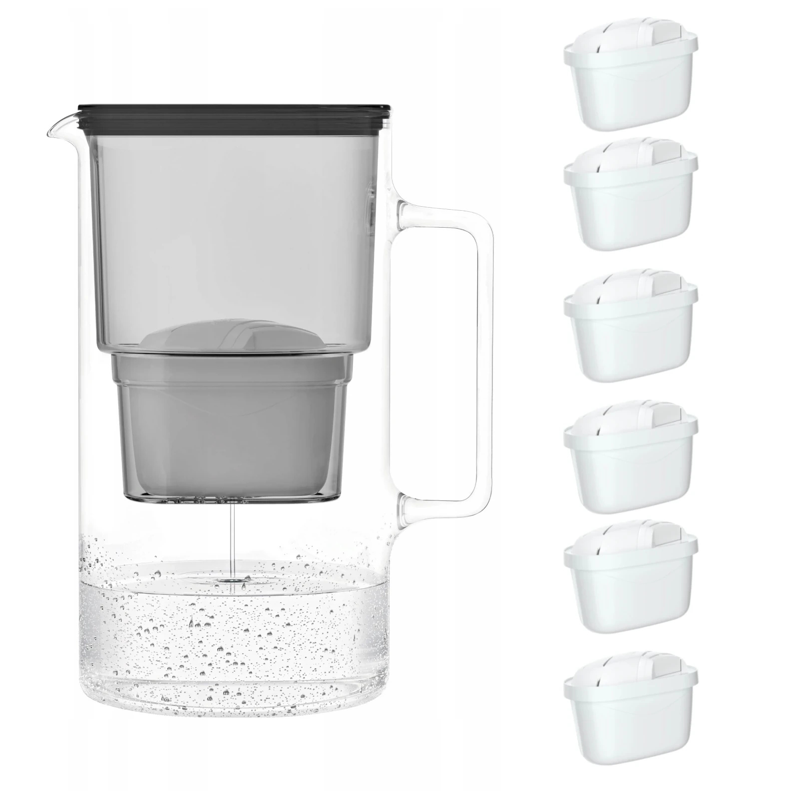 Wessper AquaMax Crystalline 2,5L Czarny szklany dzbanek filtrujący z 6 wkładami