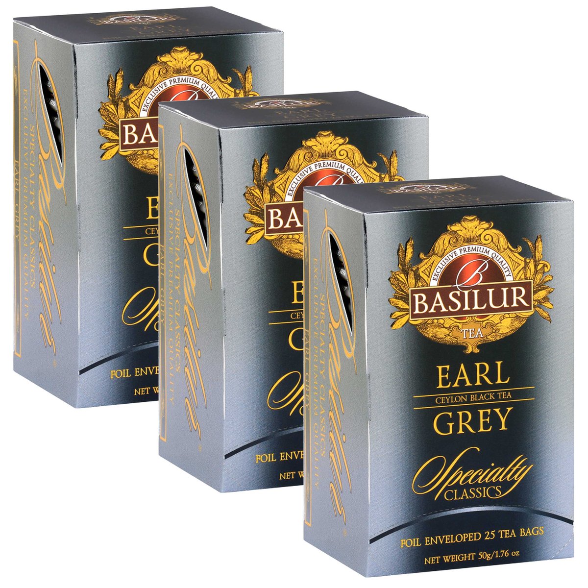 BASILUR Earl Grey- Czarna herbata cejlońska z olejkiem bergamotowym w saszetkach, 25x2g x3
