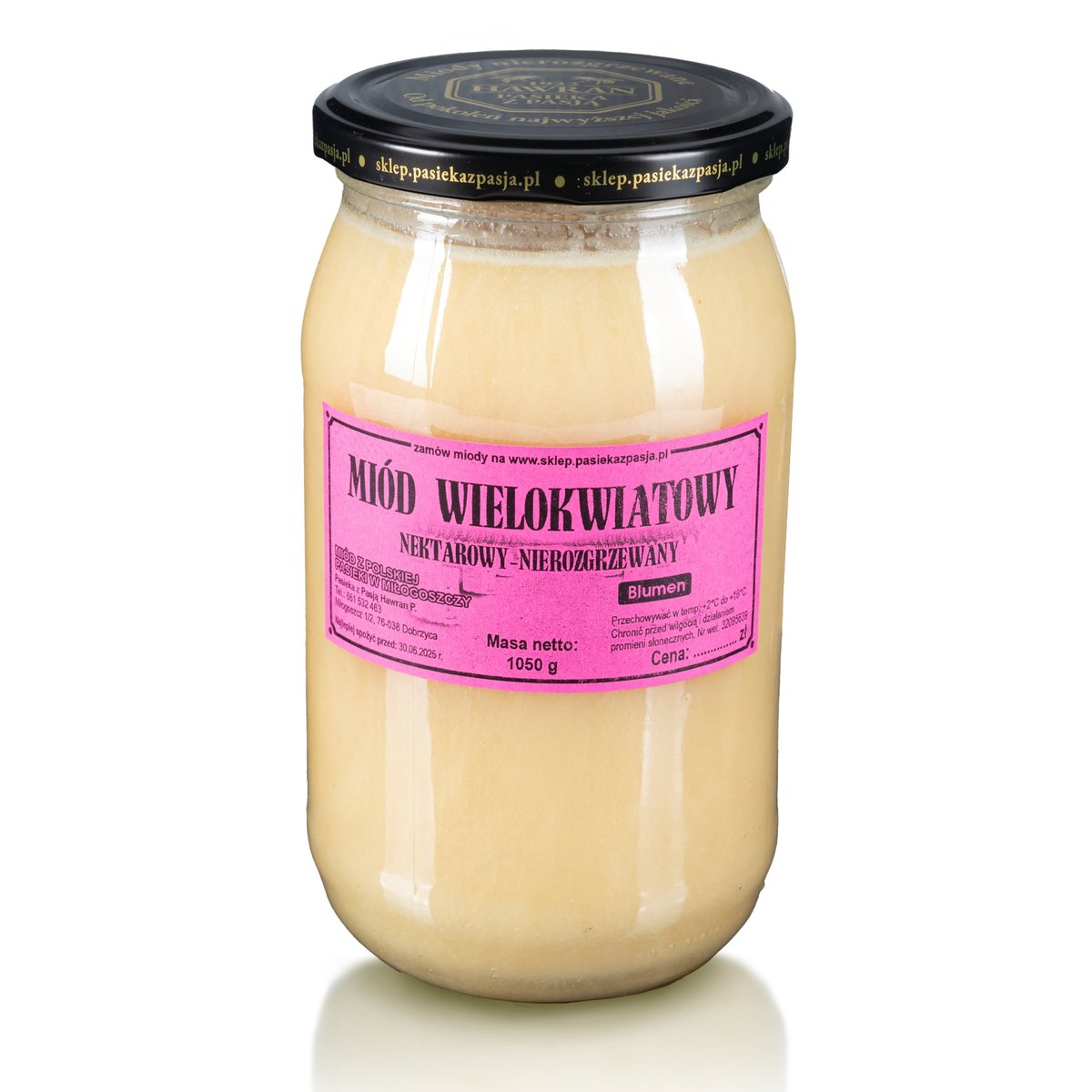 MIÓD WIELOKWIATOWY 1050g, Pasieka z Pasją Hawran, pyszny, 100 lat tradycji, słodki, nierozgrzewany