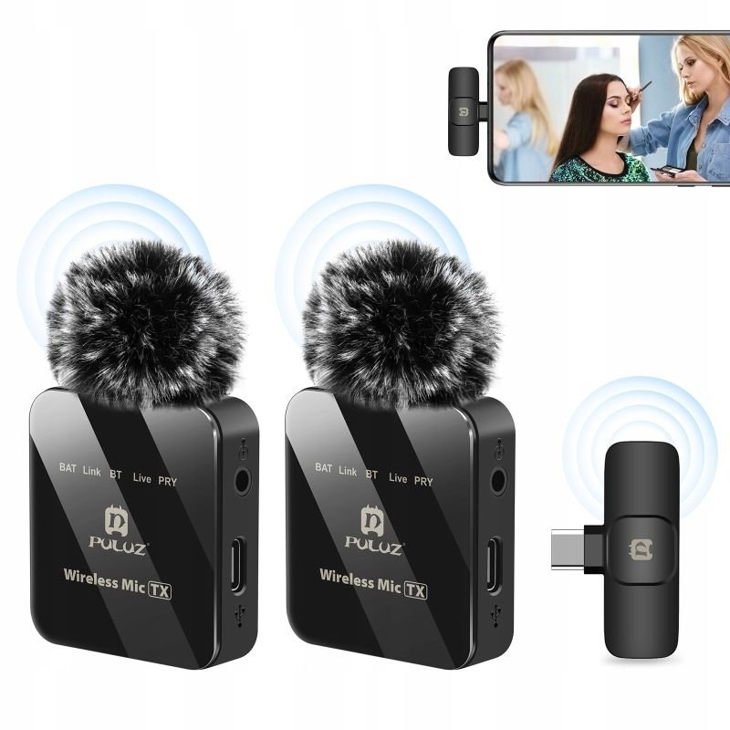 2X Bezprzewodowy Mikrofon Krawatowy Do Telefonu Usb Type-C / Usb-C Puluz / Pu648B
