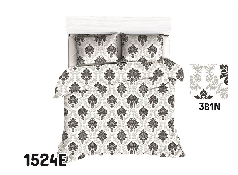 Pościel 160x200 1524E biała szara ornamenty listki 381N