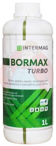 BORMAX TURBO to płynny nawóz dolistny zawierający 150 g boru (B) w 1 litrze w formie boroetanoloaminy wzbogacony w Technologię INT, ułatwiającą pobi..