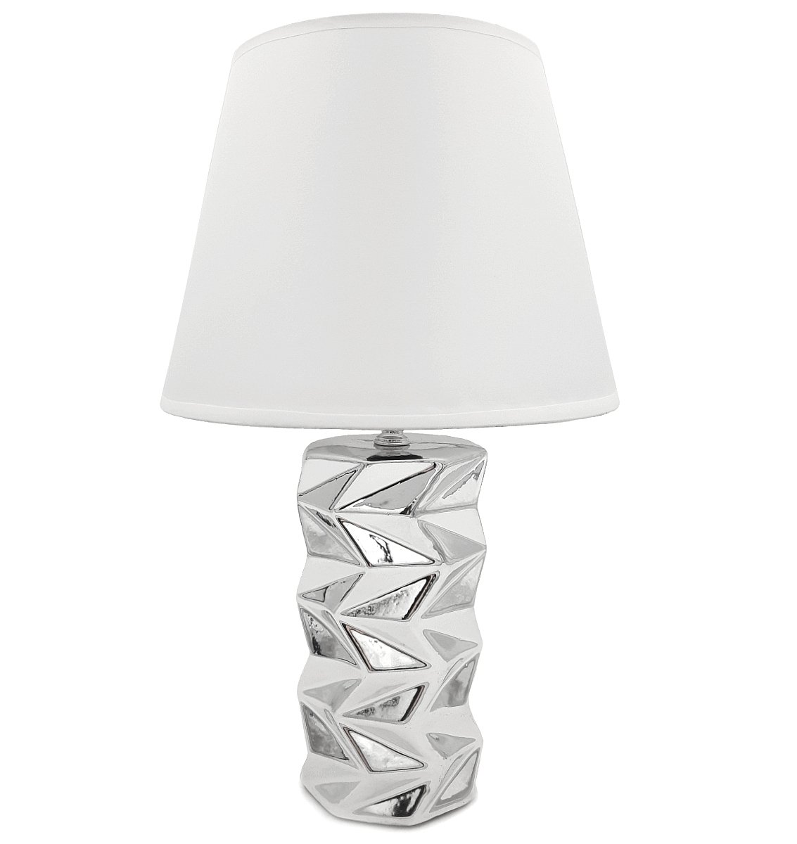 Lampa nocna stołowa srebrna nowoczesna z białym kloszem glamour 40 cm