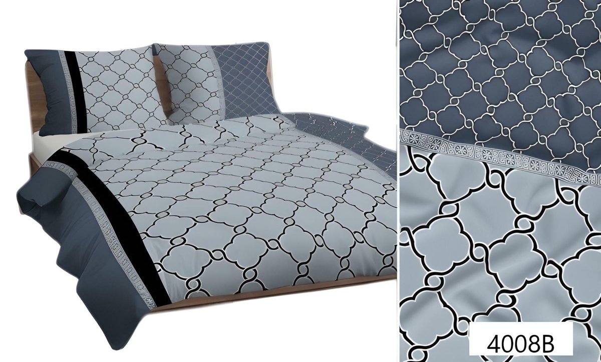 Pościel 160x200 błękitna granatowa geometria 4008 B bawełna Max