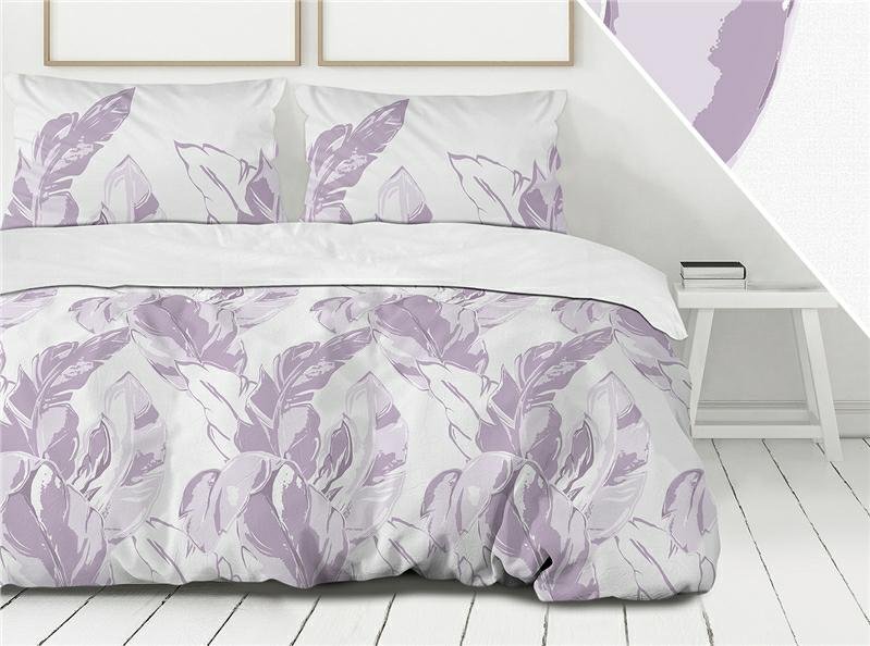 Pościel 160x200 Ideal biała wrzosowa liście Premium Bielbaw 1