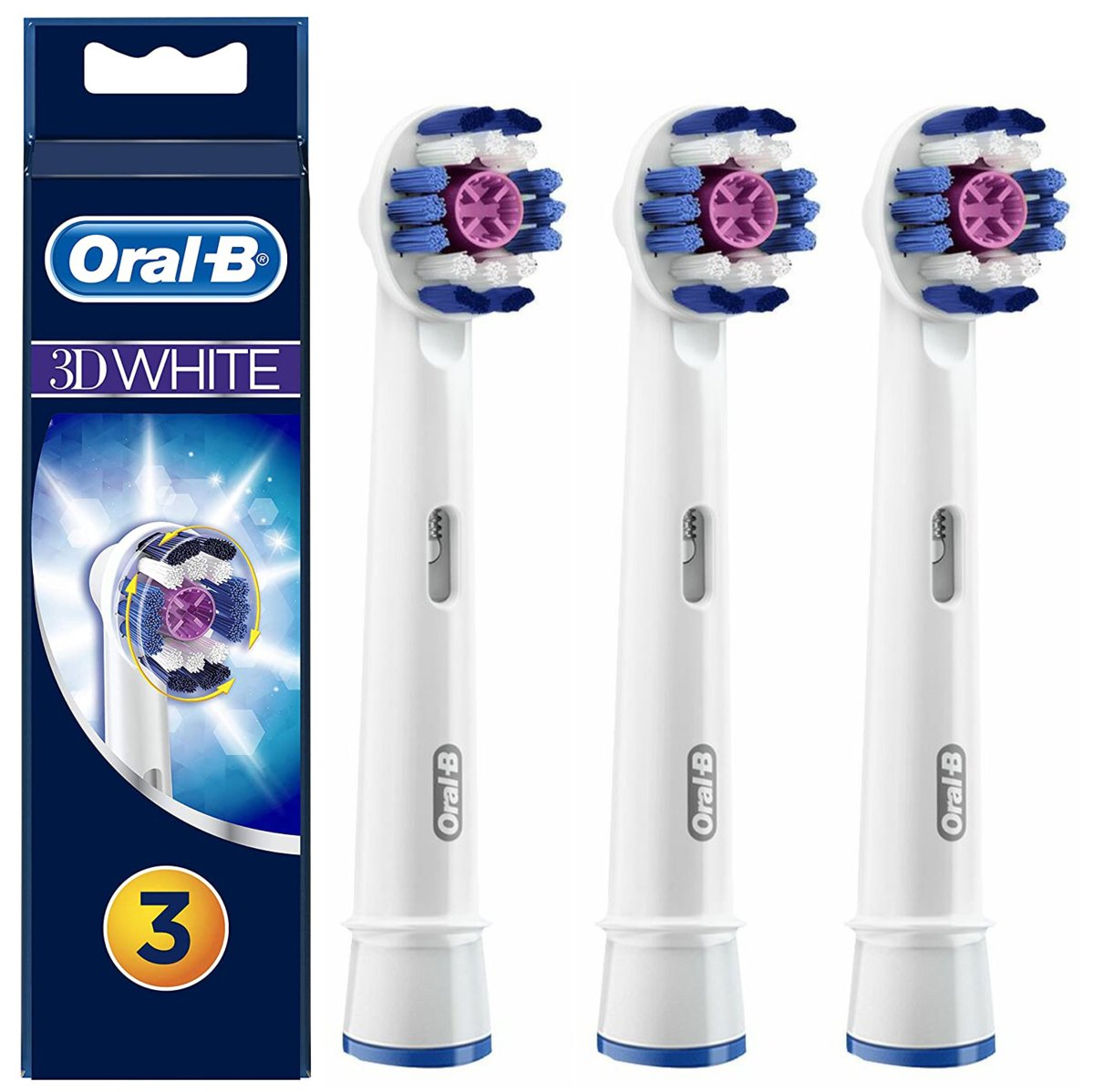 3X Oryginalne Końcówki Do Szczoteczki Oral-B 3D White Eb18