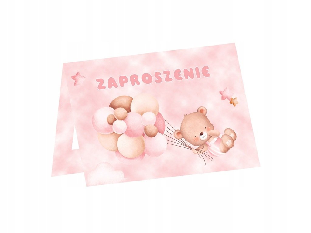Zaproszenia różowe Misie z balonikami - 2 szt
