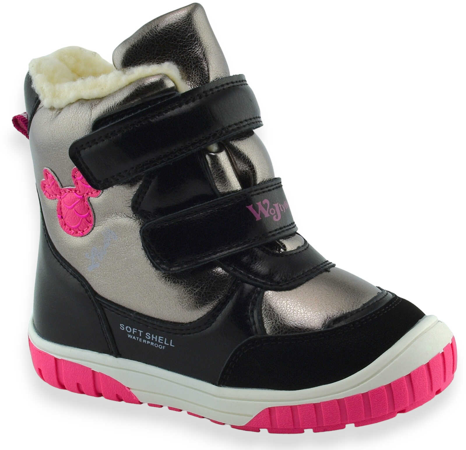 Zimowe ocieplane buty śniegowce dziewczęce Wojtyłko 24099 Softshell Czarny