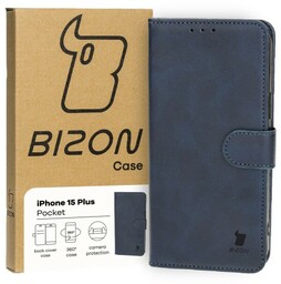 Bizon Etui z klapką Case Pocket do iPhone 15 Plus, granatowe