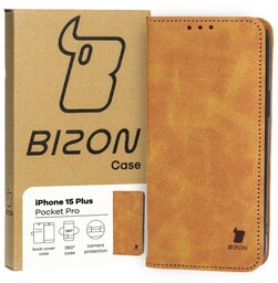 Bizon Etui z klapką Case Pocket Pro do iPhone 15 Plus, brązowe