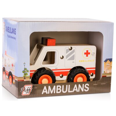 Drewniane auto z oponami - ambulans Daffi