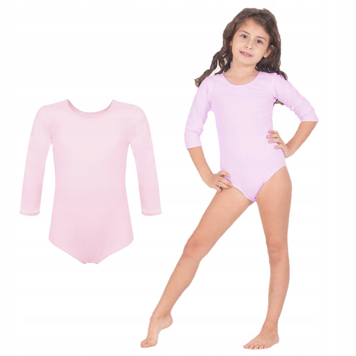 Body gimnastyczne, baletowe, taneczne dla dziewczynki rękaw 3/4 RÓŻOWE 158