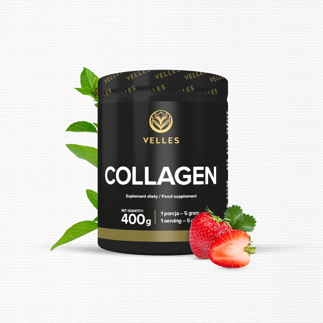 Velles Collagen Pure, Kolagen Wołowy w Aromatycznym Proszku, Truskawkowy, 400g