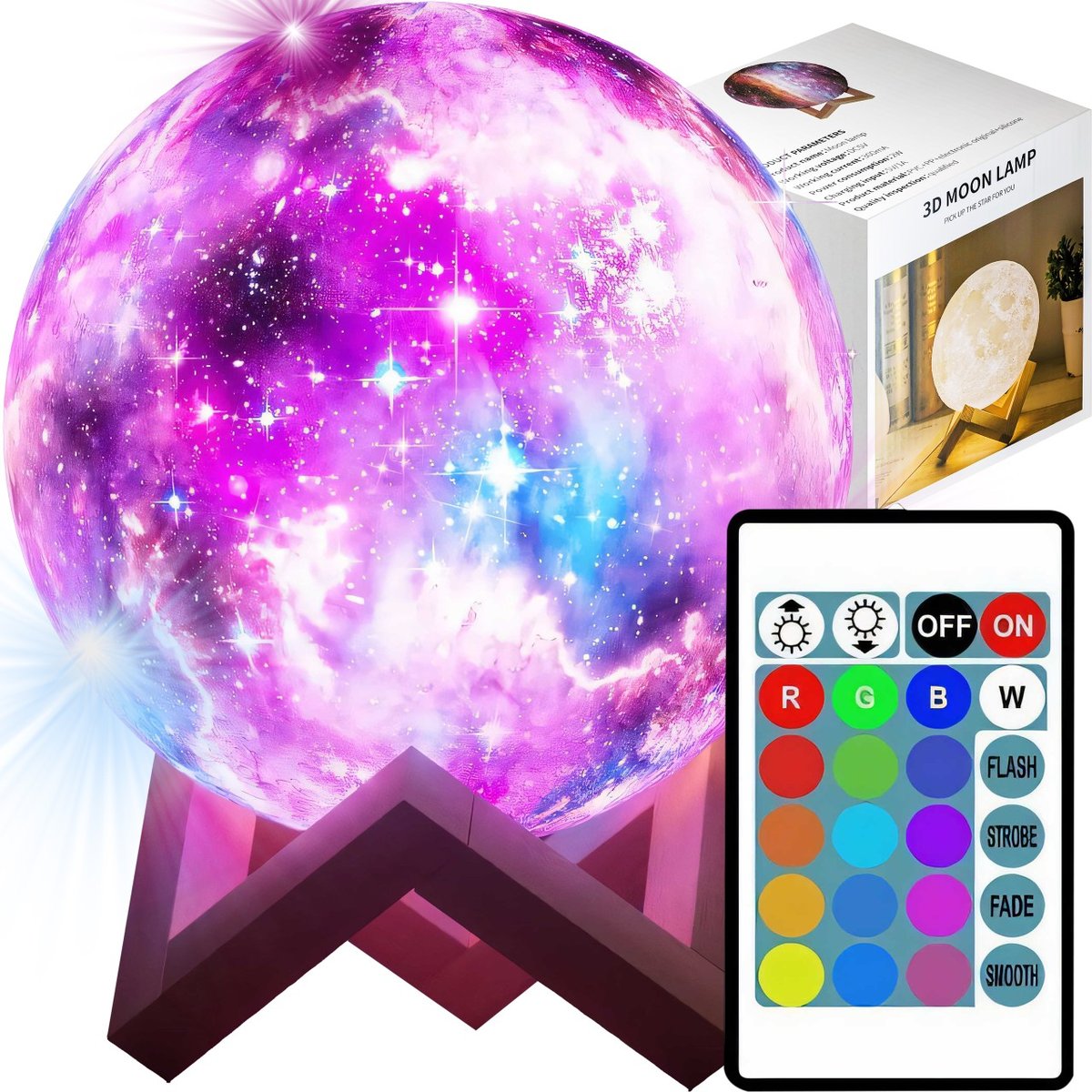 LAMPKA LAMPA NOCNA KSIĘŻYC ŚWIECĄCY 3D MOON RGB PILOT LED LIGHT MOONLIGHT