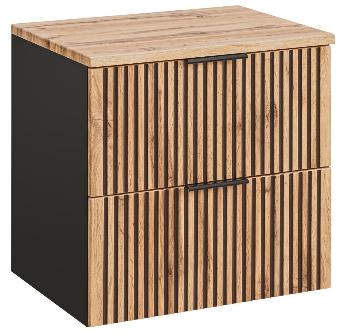 Czarna Szafka pod UMYWALKĘ z BLATEM 60 cm RYFLOWANY FRONT