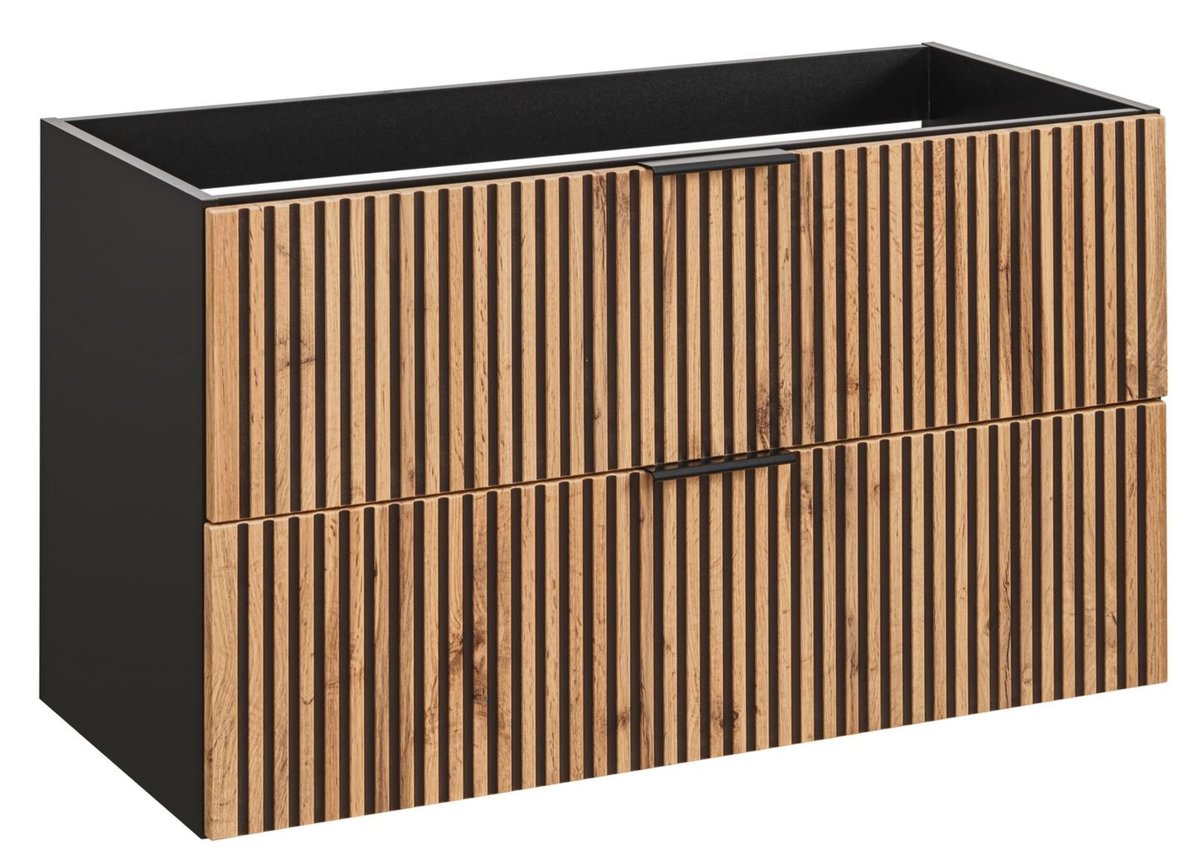 WISZĄCA Szafka do Łazienki CZARNA 100 cm RYFLOWANA