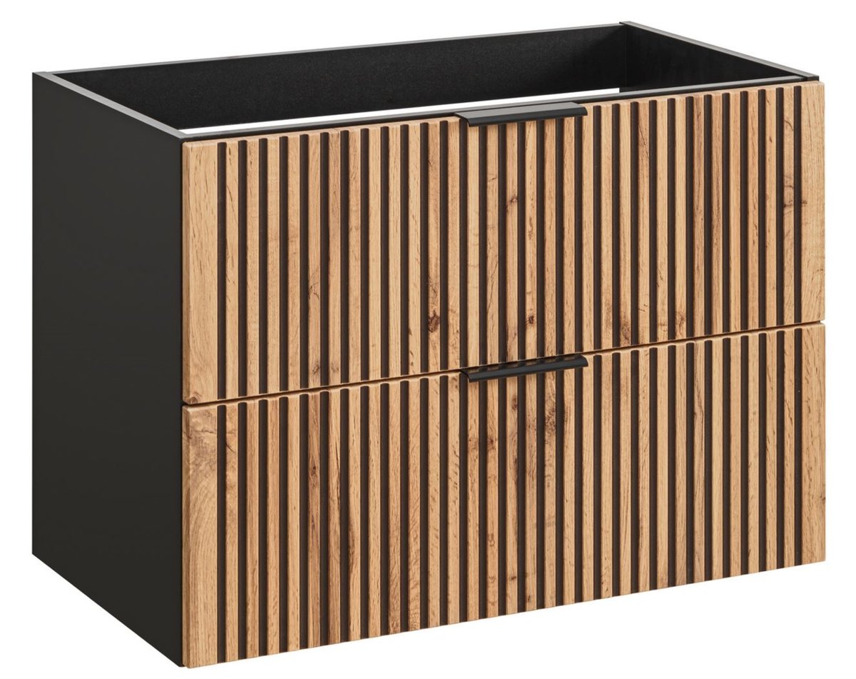 WISZĄCA Szafka do Łazienki CZARNA 80 cm RYFLOWANA