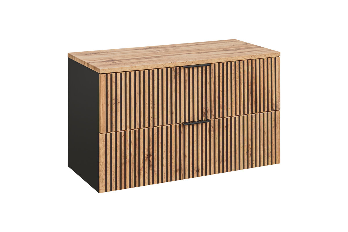 Czarna Szafka pod UMYWALKĘ z BLATEM 80 cm RYFLOWANY FRONT
