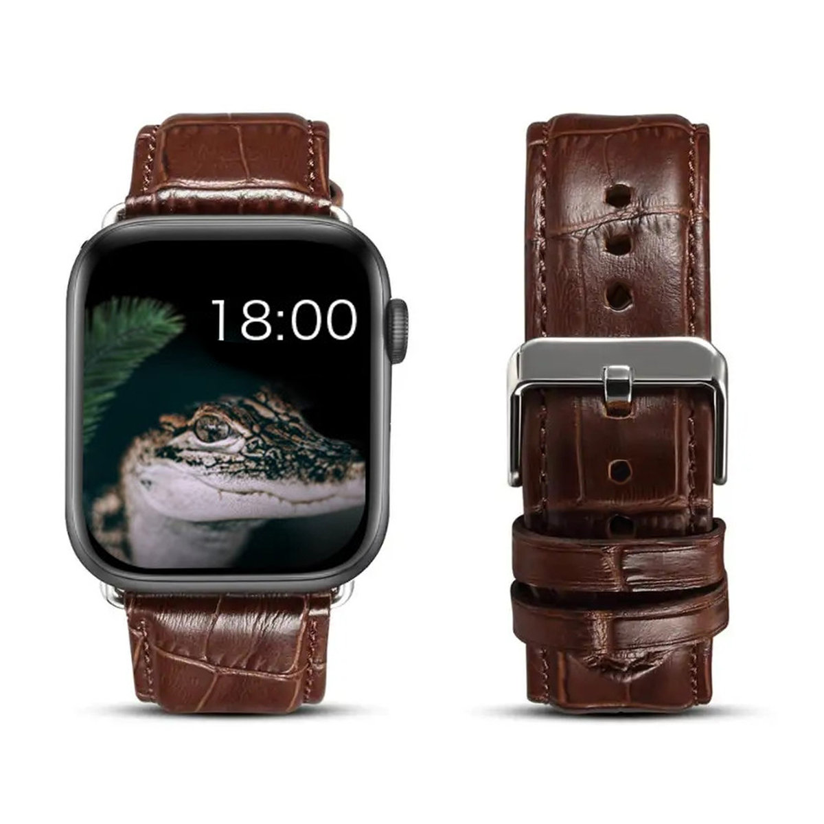 SKÓRZANY PASEK NA WZÓR SKÓRY KROKODYLA APPLE WATCH (42 / 44 / 45 / 49 MM) BRĄZOWY