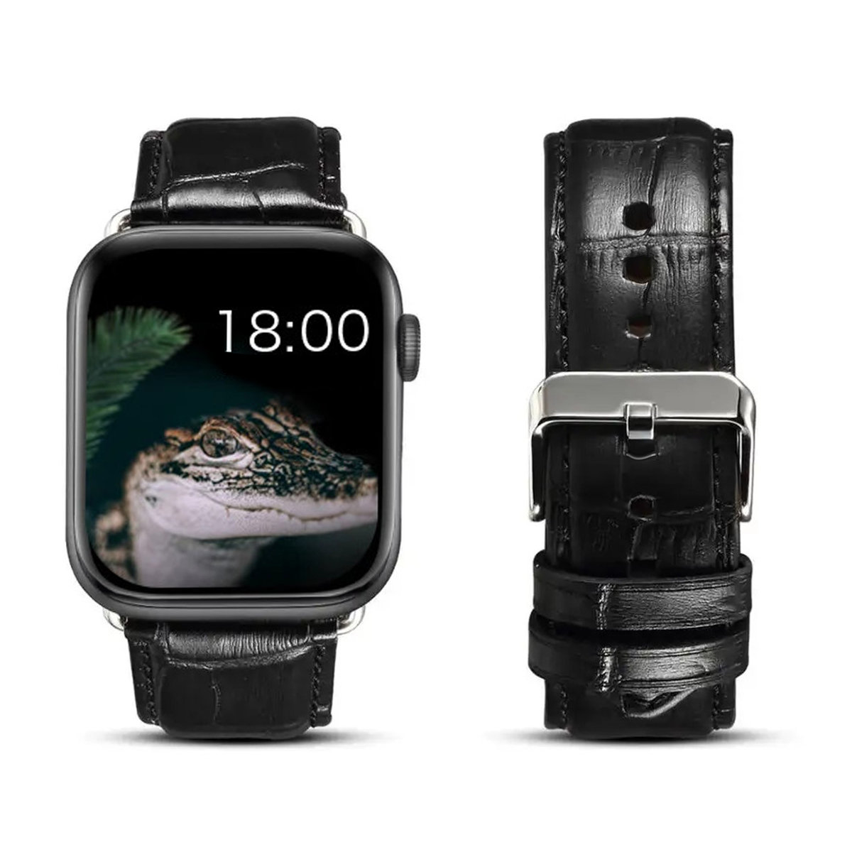 SKÓRZANY PASEK NA WZÓR SKÓRY KROKODYLA APPLE WATCH (42 / 44 / 45 / 49 MM) CZARNY
