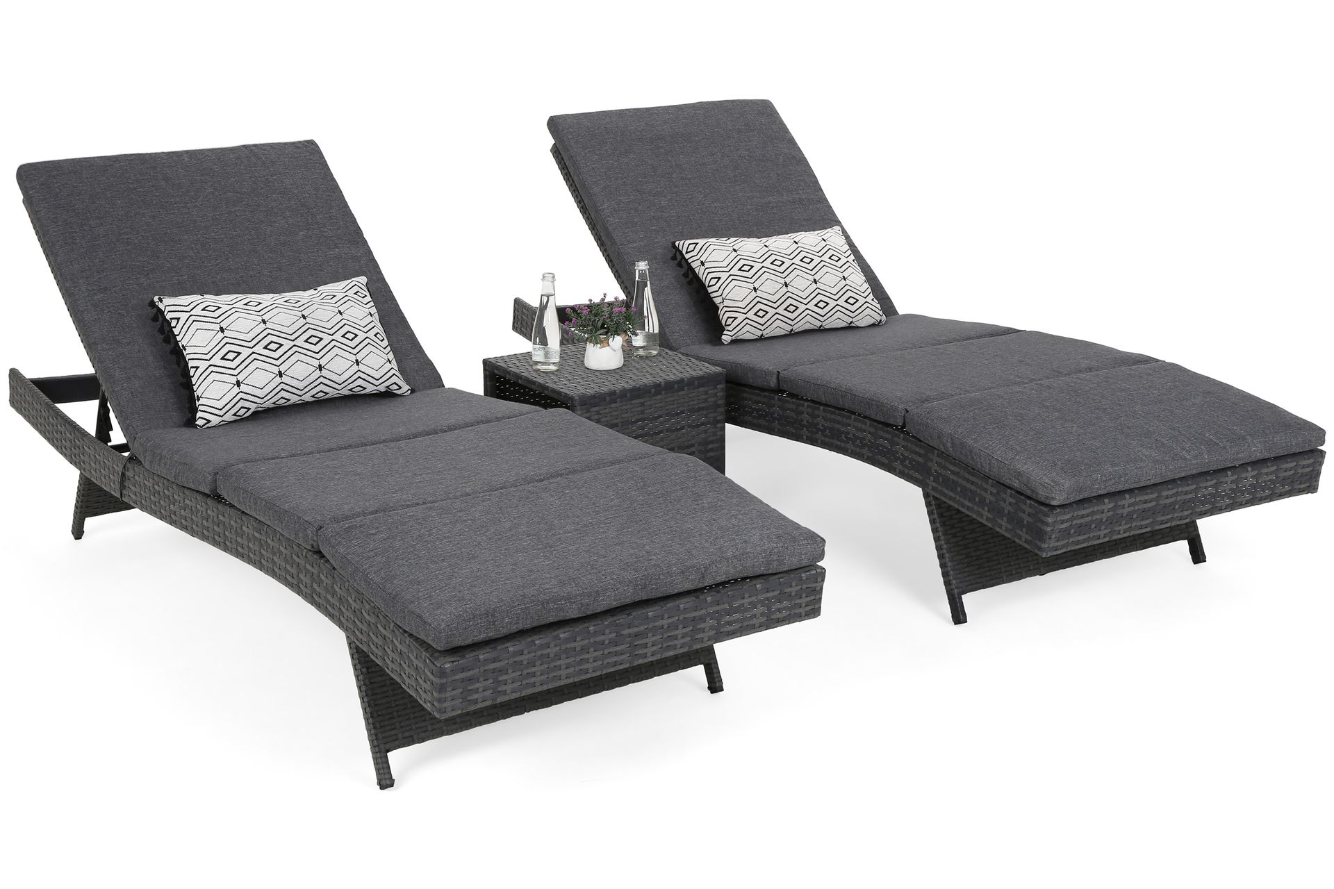 Zestaw leżaków ogrodowych z technorattanu Bora Bora Grey / Grey Melange ze stolikiem