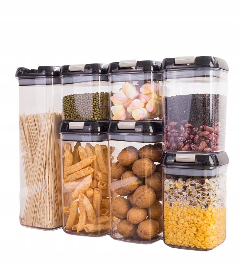 7X Pojemniki Na Żywność Plastikowe Z Pokrywką Kuchenne Zestaw 7Szt