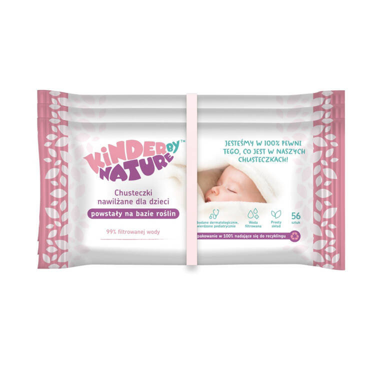 Kinder by Nature, Chusteczki nawilżane dla niemowląt i dzieci, bezzapachowe, biodegradowalne,  3 opakowania (168 szt.)