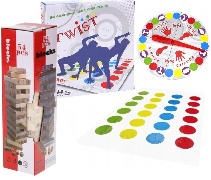 Zestaw gier mata gra rodzinna twister + drewniana wieża jenga