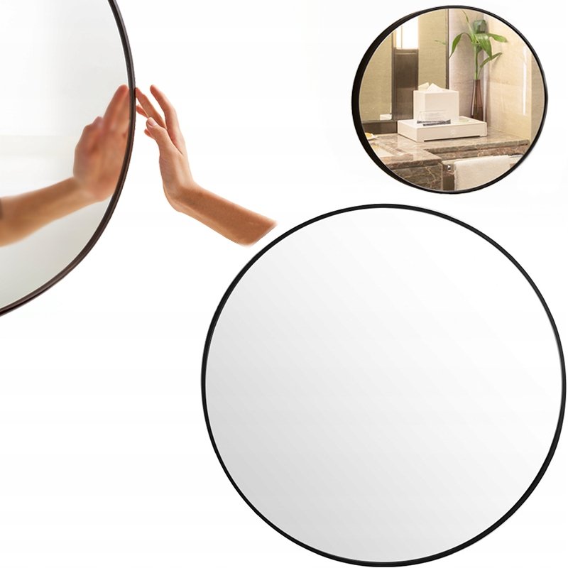 Lustro Ścienne Okrągłe Łazienkowe Czarna Rama Loft Stylowe Średnica 70 Cm