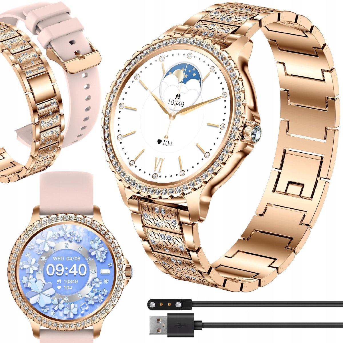 Smartwatch Damski Z Funkcją Rozmów Ciśnienie Puls Polskie Menu Zegarek Dla Kobiety / Dwa Paski - Jg Smart I70