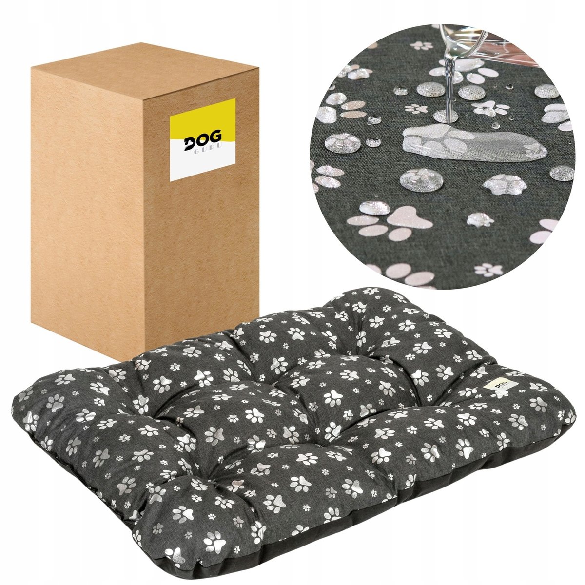 Wodoodporne Legowisko Dla Psa 100x70 cm XL Duże Posłanie - Szary + Łapki