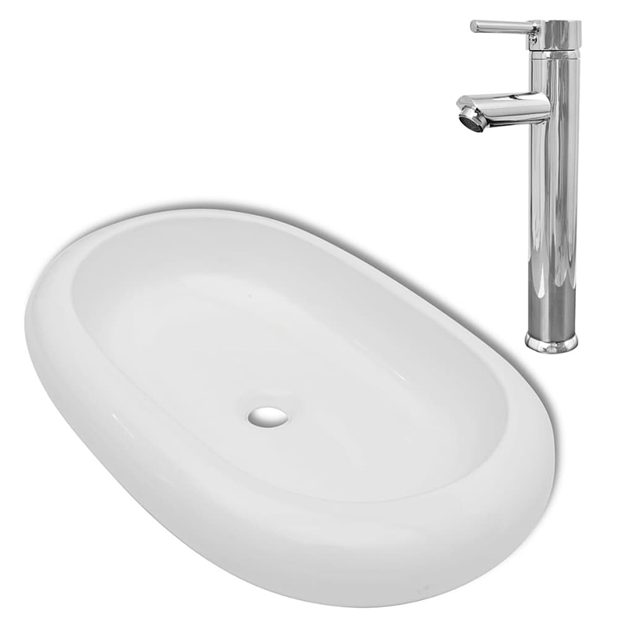 Owalna umywalka nablatowa z baterią - Leli 4X