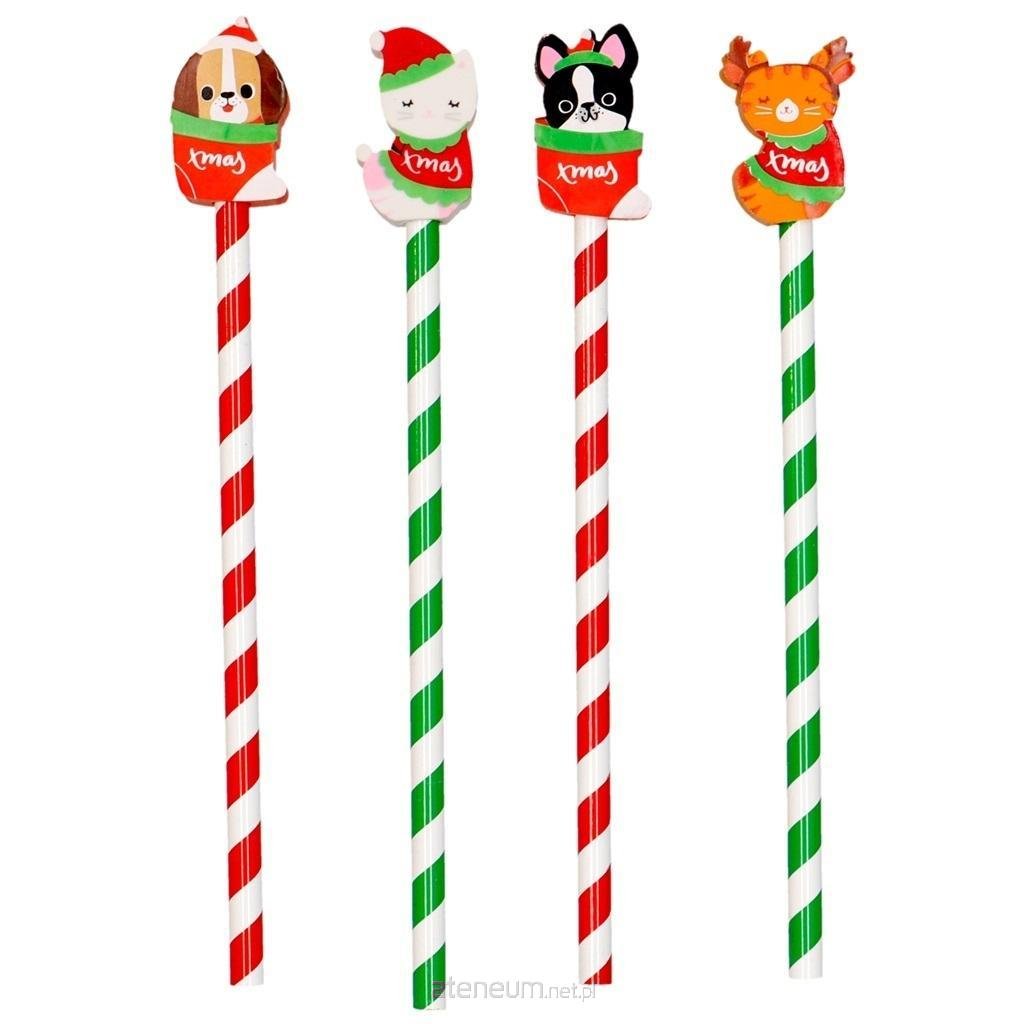 OŁÓWEK Z GUMKĄ ŚWIĄTECZNE PSY I KOTY INCOOD