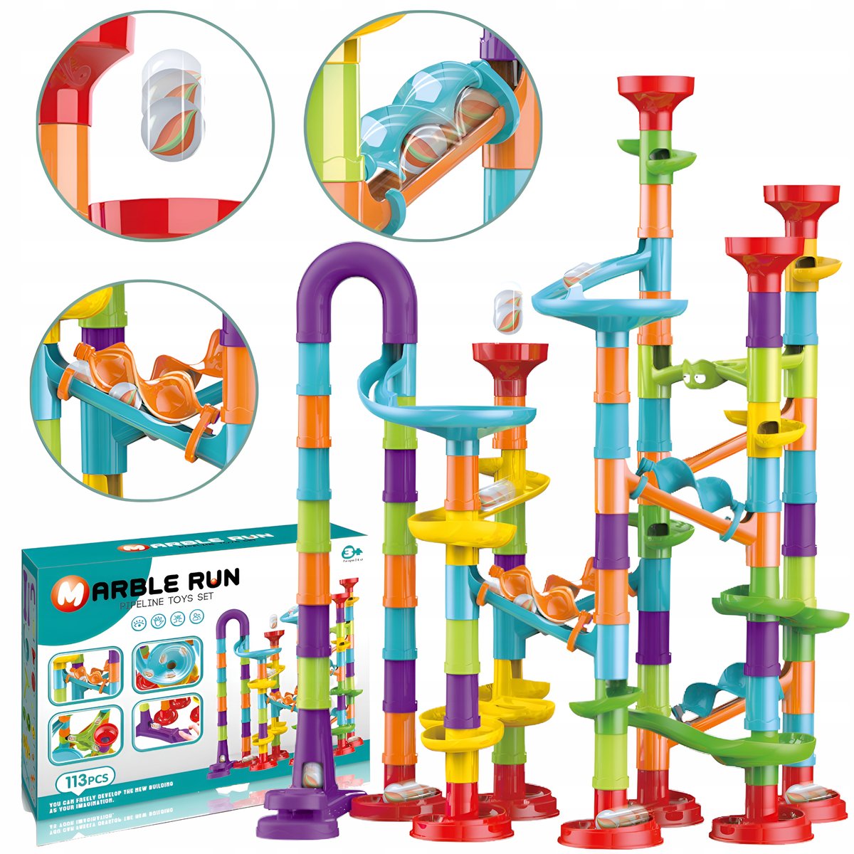 Tor Kulkowy Kulodrom Zjeżdzalnia Wyrzutnia Kulek Klocki Konstrukcyjne 113 El.