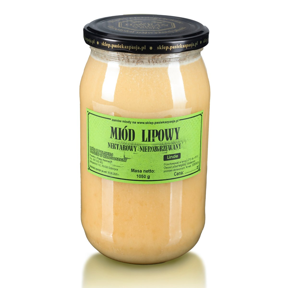 MIÓD LIPOWY 1050g, surowy, nierozgrzewany, 100 lat tradycji, zdrowy
