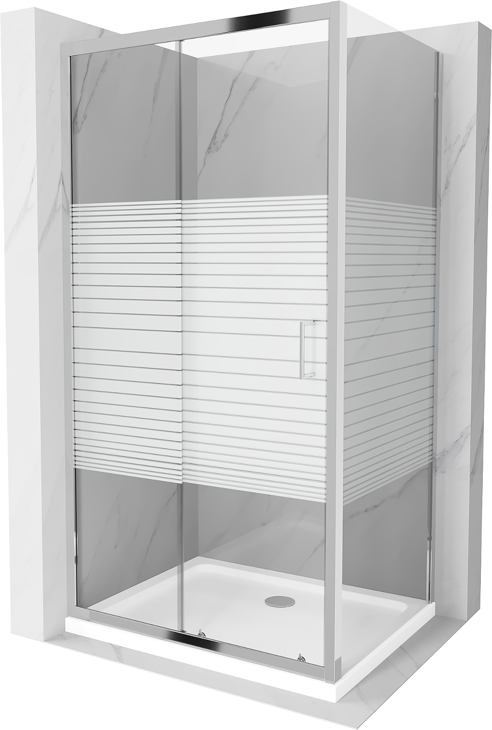 Mexen Apia kabina prysznicowa rozsuwana 130x70 cm, pasy, chrom + brodzik Flat - 840-130-070-01-20-4010