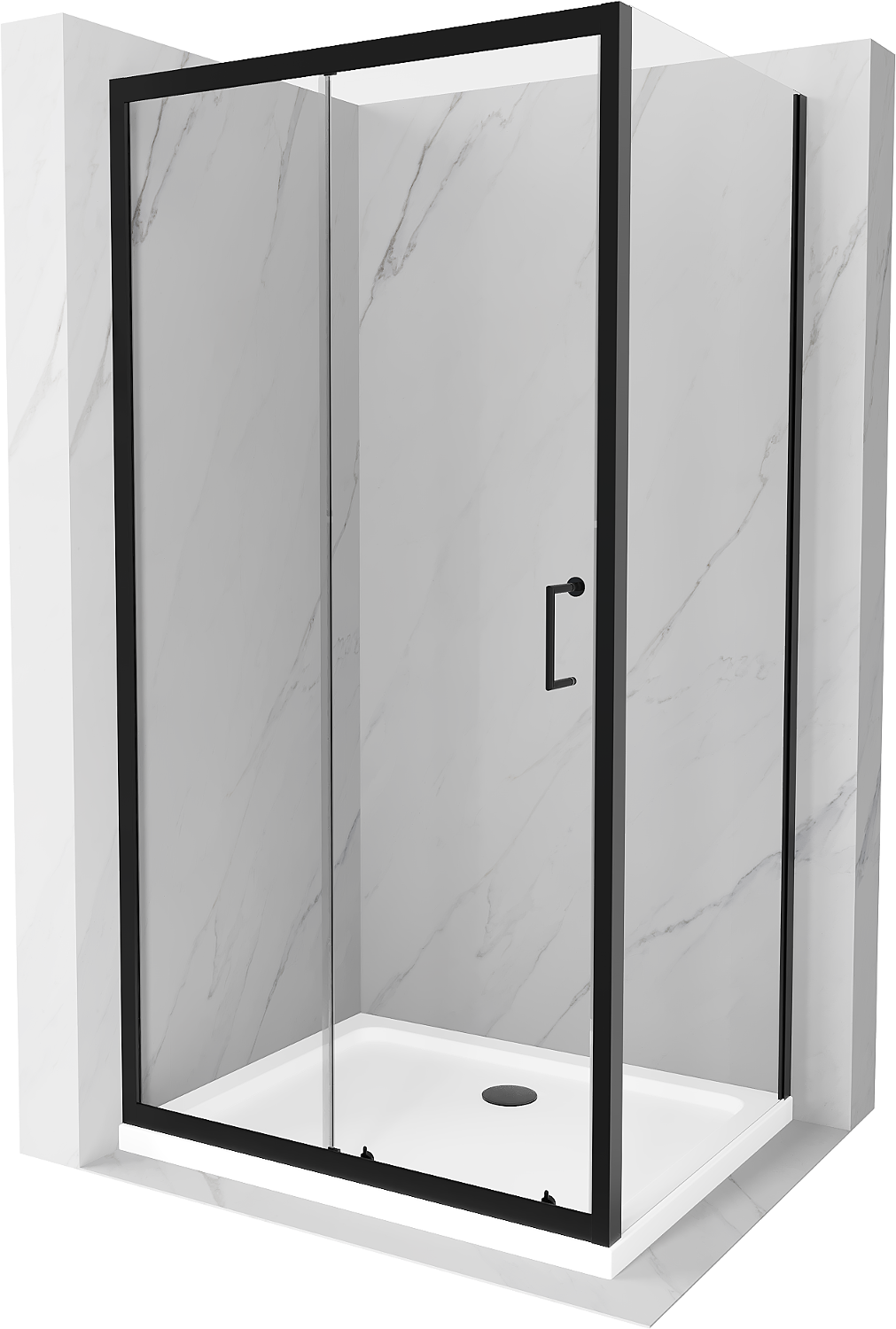 Mexen Mexen Apia kabina prysznicowa rozsuwana 130x70 cm, transparent, czarna + brodzik Flat, biały- 840-130-070-70-00-4010B