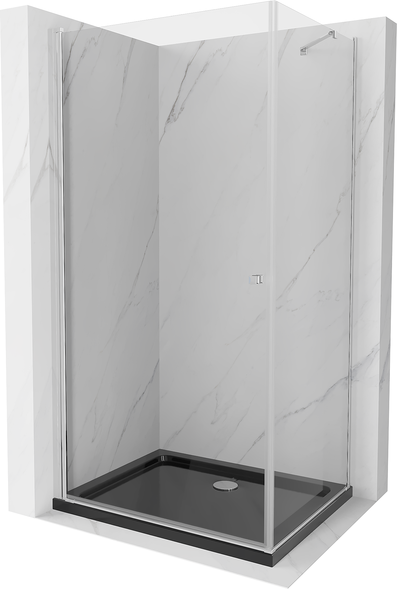 Mexen Pretoria kabina prysznicowa uchylna 70x100 cm, transparent, chrom + brodzik Flat, czarny - 852-070-100-01-00-4070