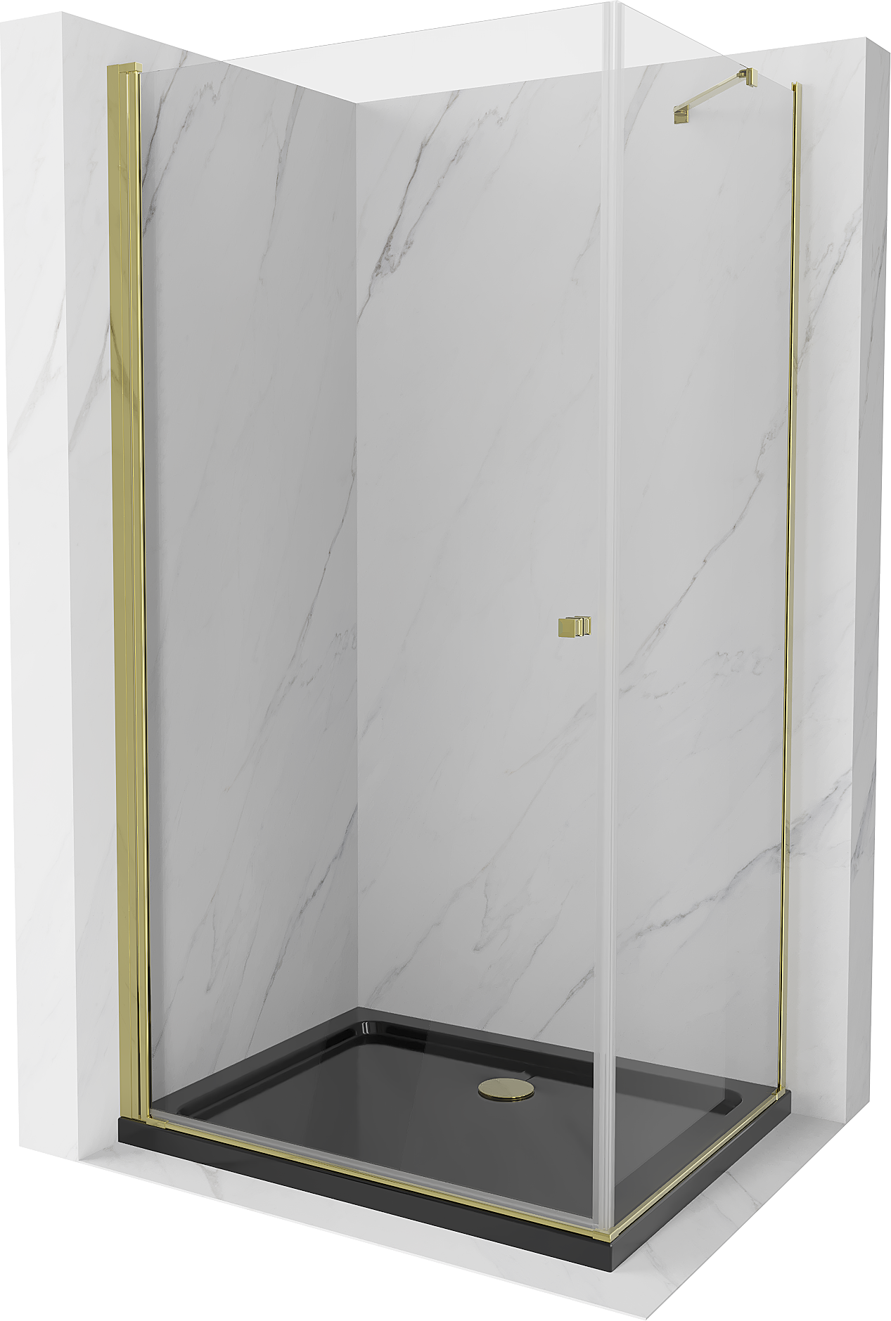 Mexen Pretoria kabina prysznicowa uchylna 80x70 cm, transparent, złota + brodzik Flat, czarny - 852-080-070-50-00-4070G